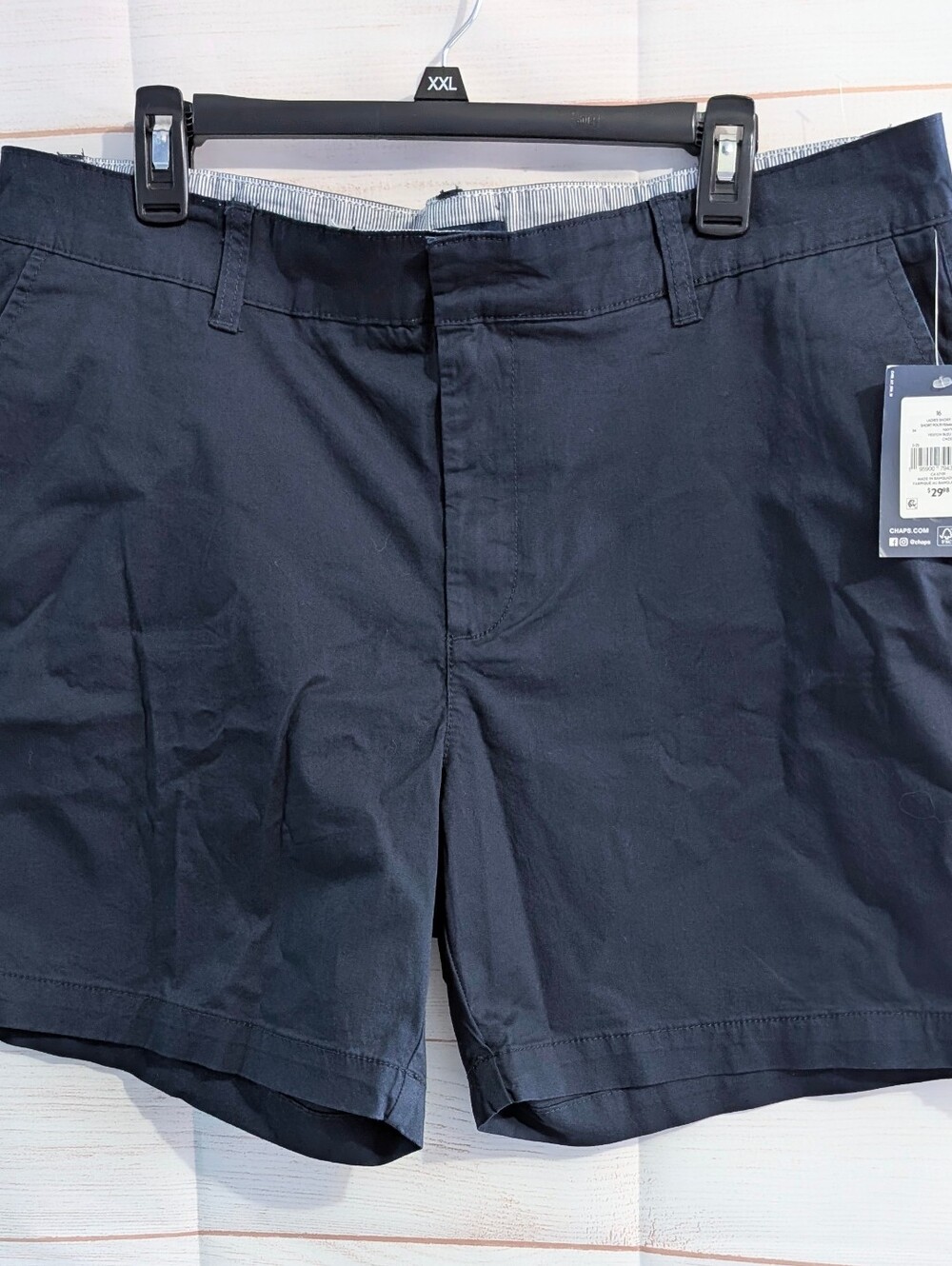 Nwt Chaps Navy Blue 💙 Flat-Front Cotton Shorts Size 16